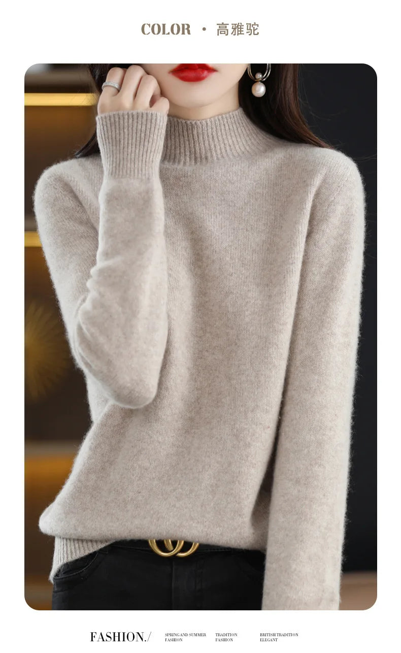 Winter Women Sweater Fashion Warm Bottoming Shirts Half High Collar Long Sleeve Pullovers