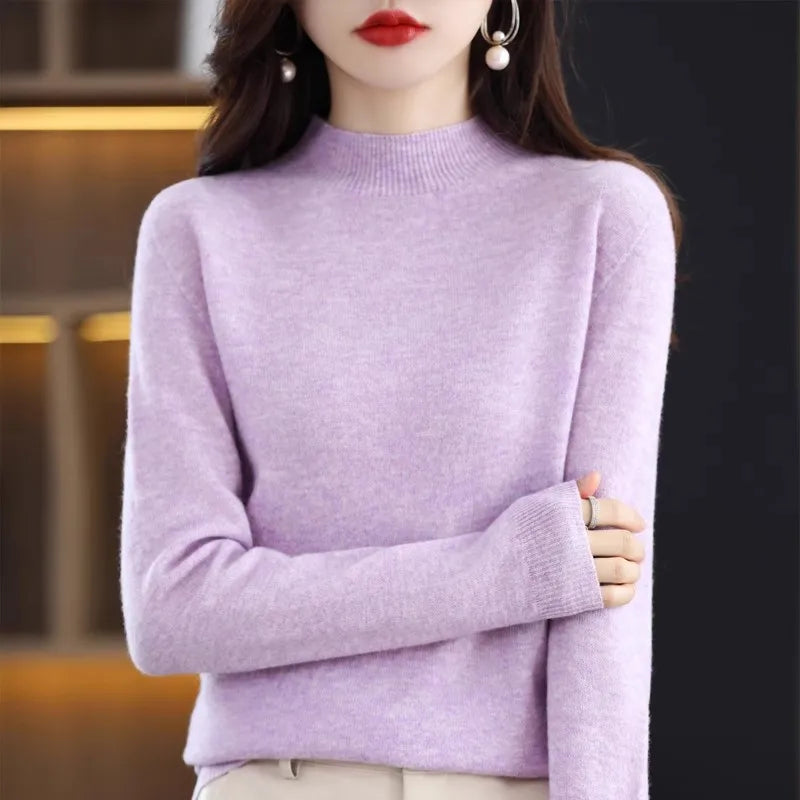 Winter Women Sweater Fashion Warm Bottoming Shirts Half High Collar Long Sleeve Pullovers