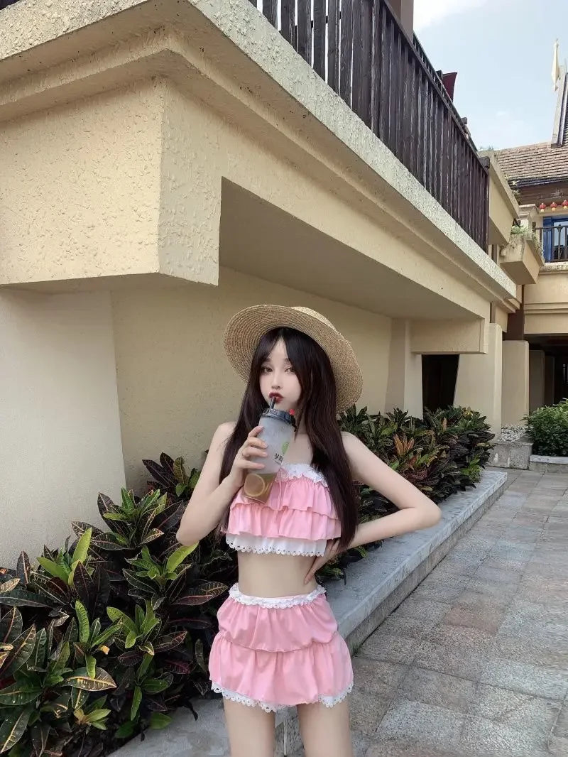 Bikini Sets Women Kawaii Girlish Leisure Beachwear Patchwork Sexy