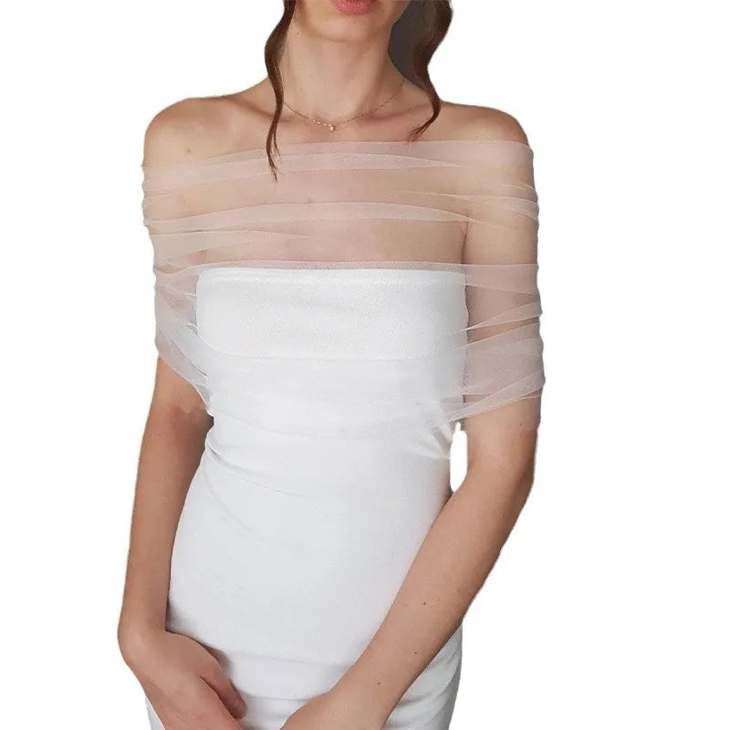 Elegant Soft Tulle Wedding for Women Detachable Shawl Marriage Party Wrap Dress