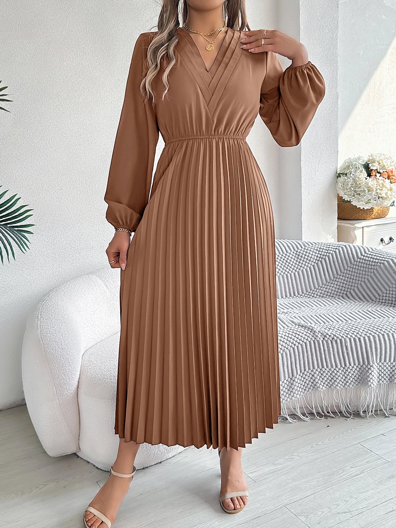 Elegant Dresses for Woman High Waist Pleated Dress