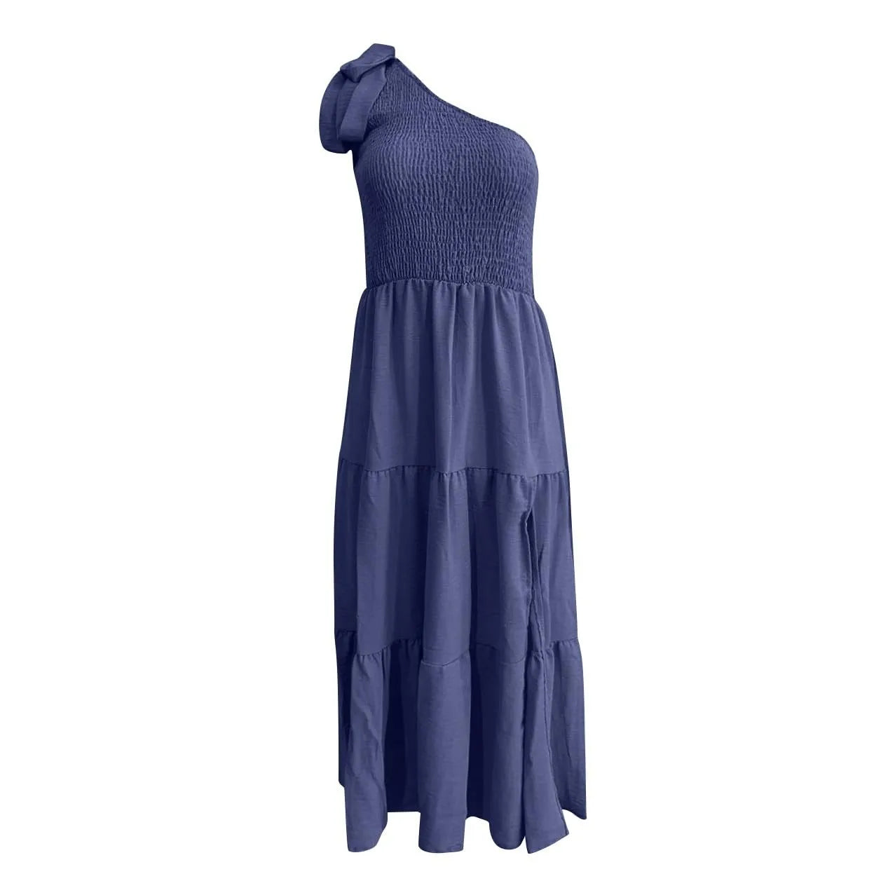 Women'S Summer Casual One Shoulder Sleeveless Smocked Elastic Dress