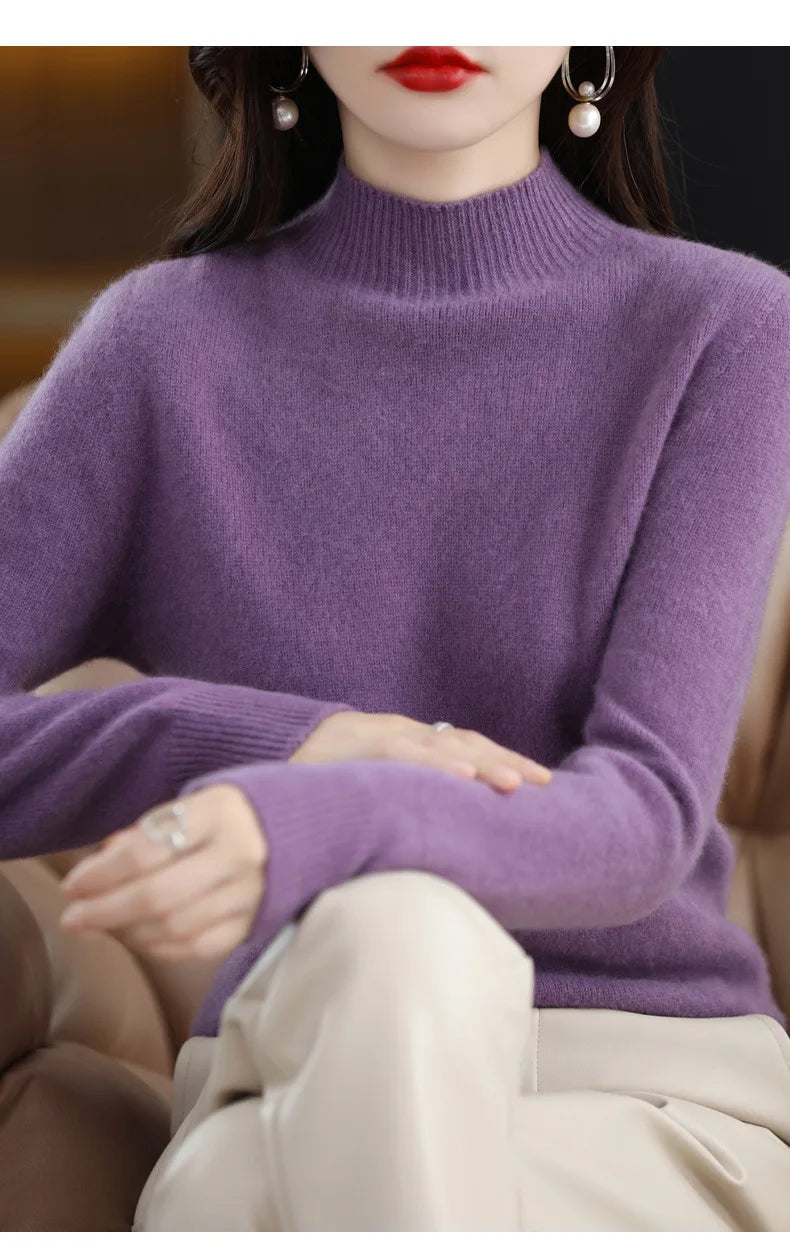 Winter Women Sweater Fashion Warm Bottoming Shirts Half High Collar Long Sleeve Pullovers