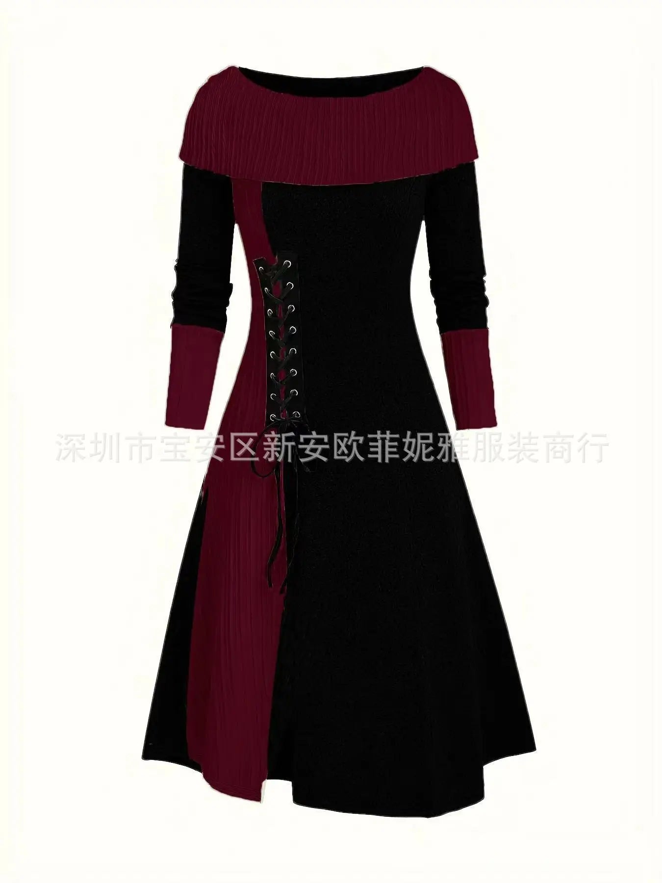 Fall Winter Women Dresses Elegant Temperament Colorblocked Dress