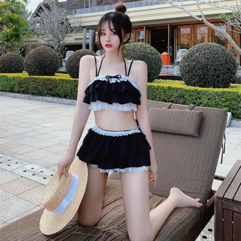 Bikini Sets Women Kawaii Girlish Leisure Beachwear Patchwork Sexy