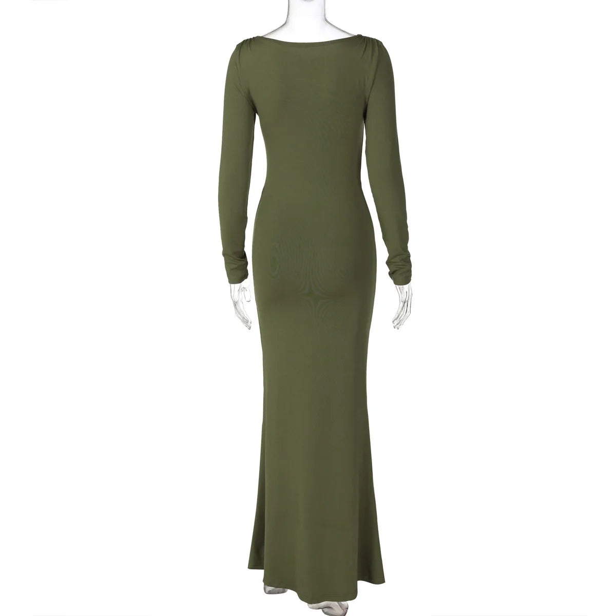 Sexy Wrap Buttocks Dresses Women O Neck Dress Long Sleeve Sheath Slim Fit Solid Spliced Pullover Folds Floor Length 2025