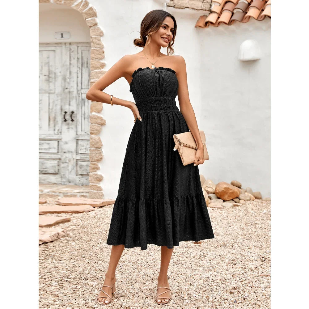 m Dress Women Casual Sleeveless Strapless Fashion Solid Casual Dress