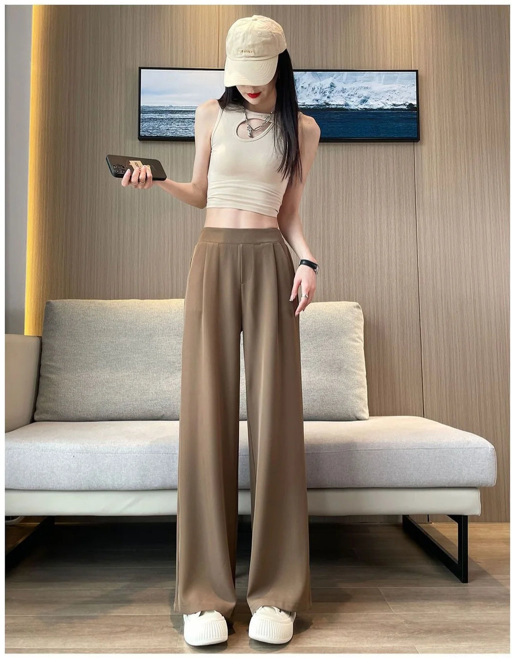 casual pants woman High sense pendant black suit wide leg high Dress