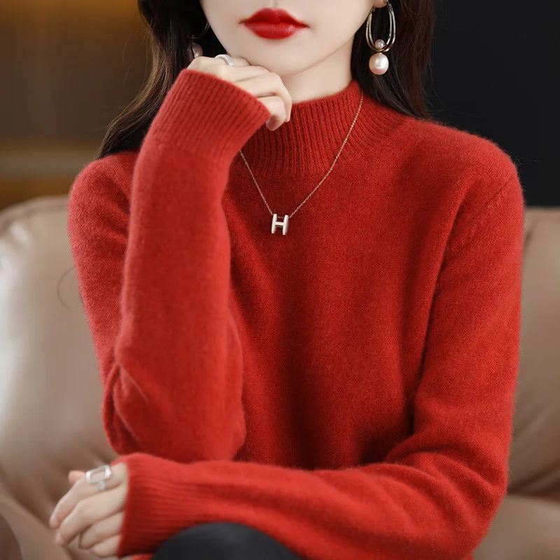 Winter Women Sweater Fashion Warm Bottoming Shirts Half High Collar Long Sleeve Pullovers
