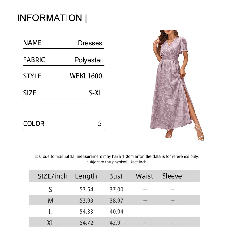 Maxi Dress Casual Summer V Neck Puff Sleeve High Waist Lace Up Dress