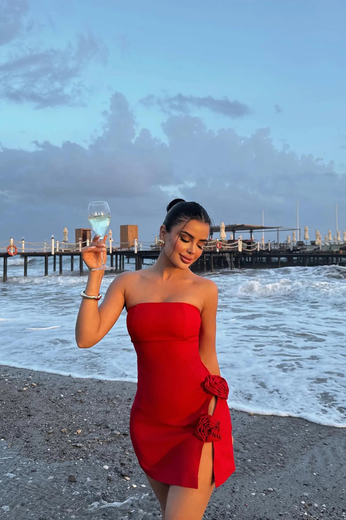 Sexy Slim-Fit Wrap Dress Summer European American Style Side Slit 3D