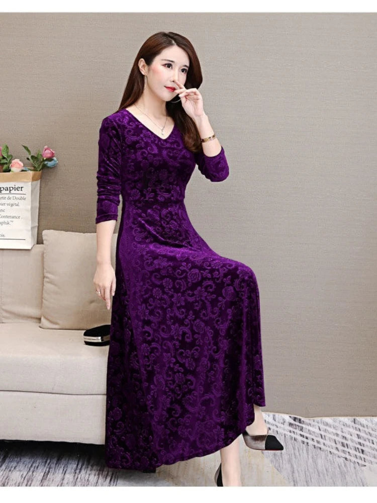 Elegant Velvet Dress Solid Long Sleeve Party Women Sexy V Neck Slim Fit Autumn Fashion Gothic Elbise Vestidos Mujer Femme Winter