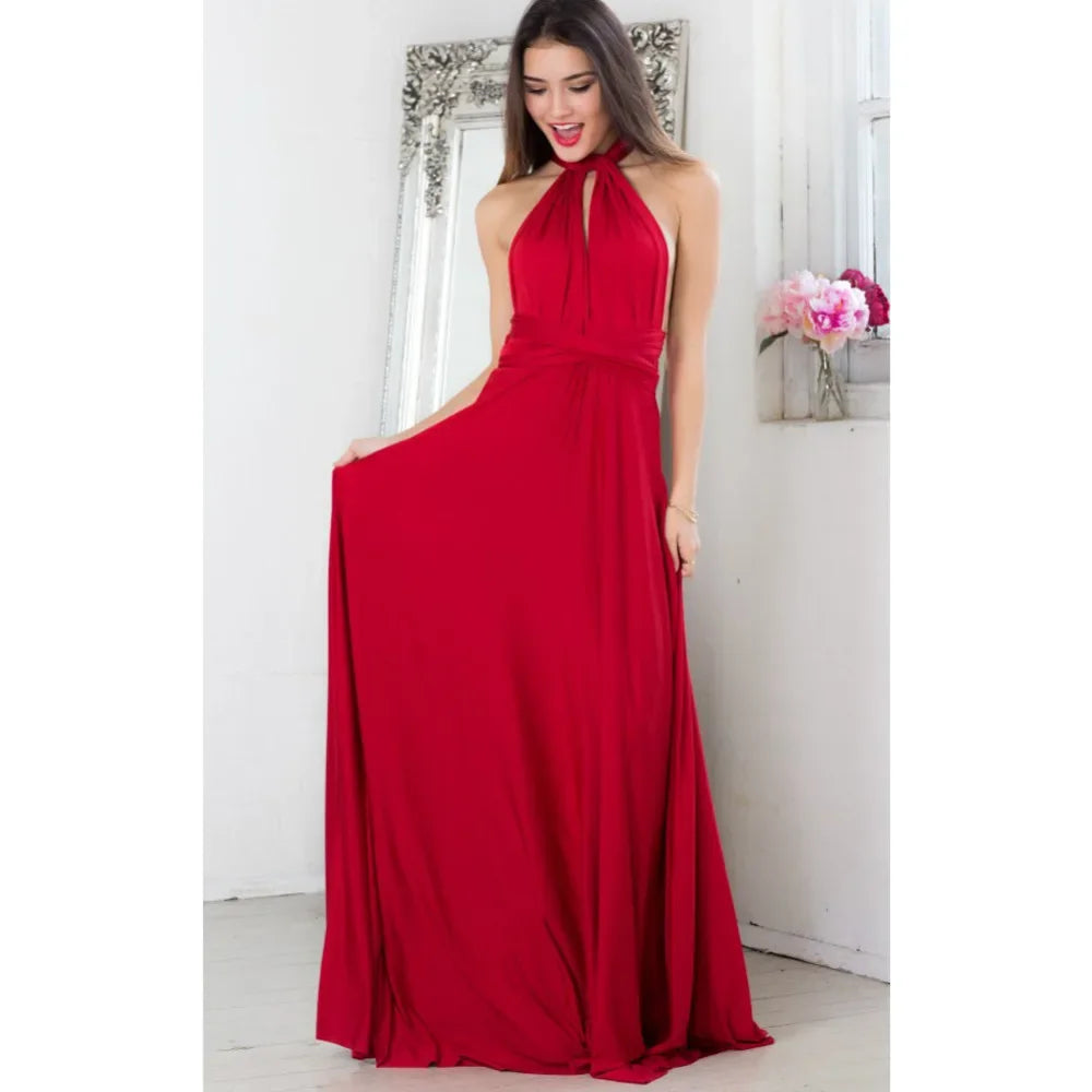 Sexy Women Multiway Wrap Convertible Boho Maxi Club Red Bandage Long Dress