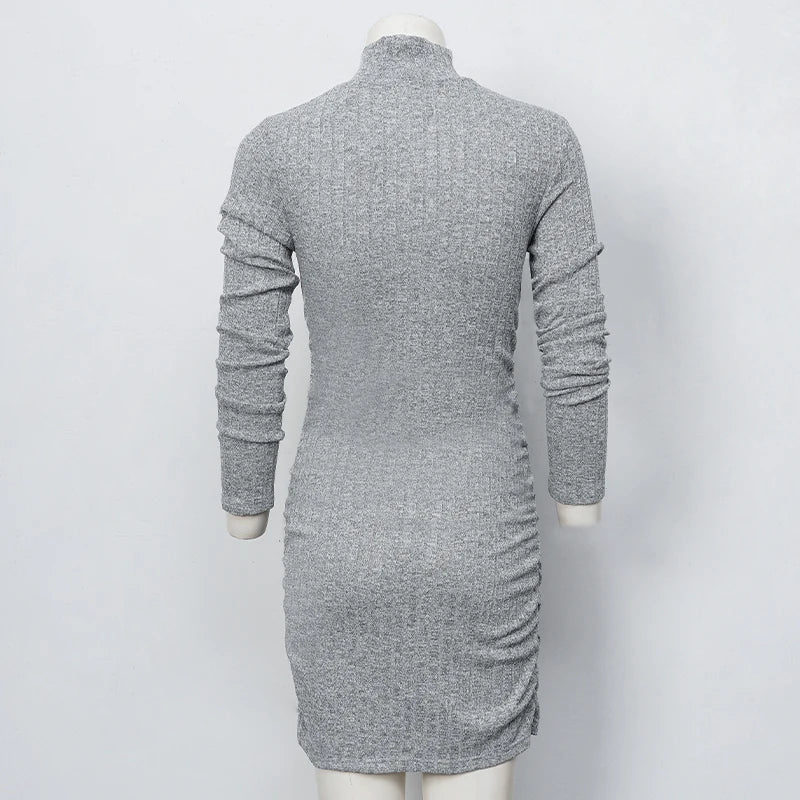 Women's Knitted Dress Autumn Winter New High Collar Temperament Solid Color Fashion