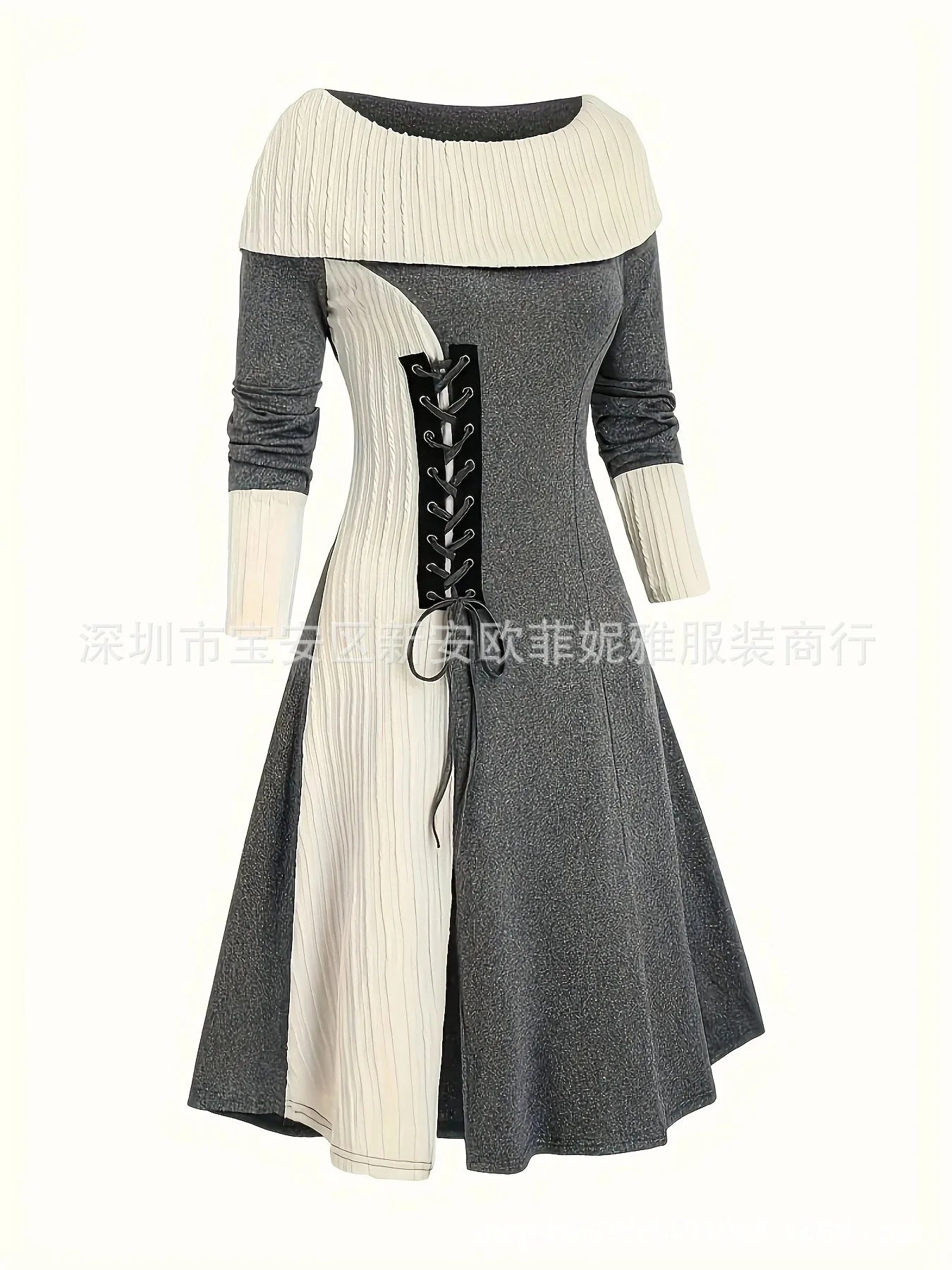 Fall Winter Women Dresses Elegant Temperament Colorblocked Dress