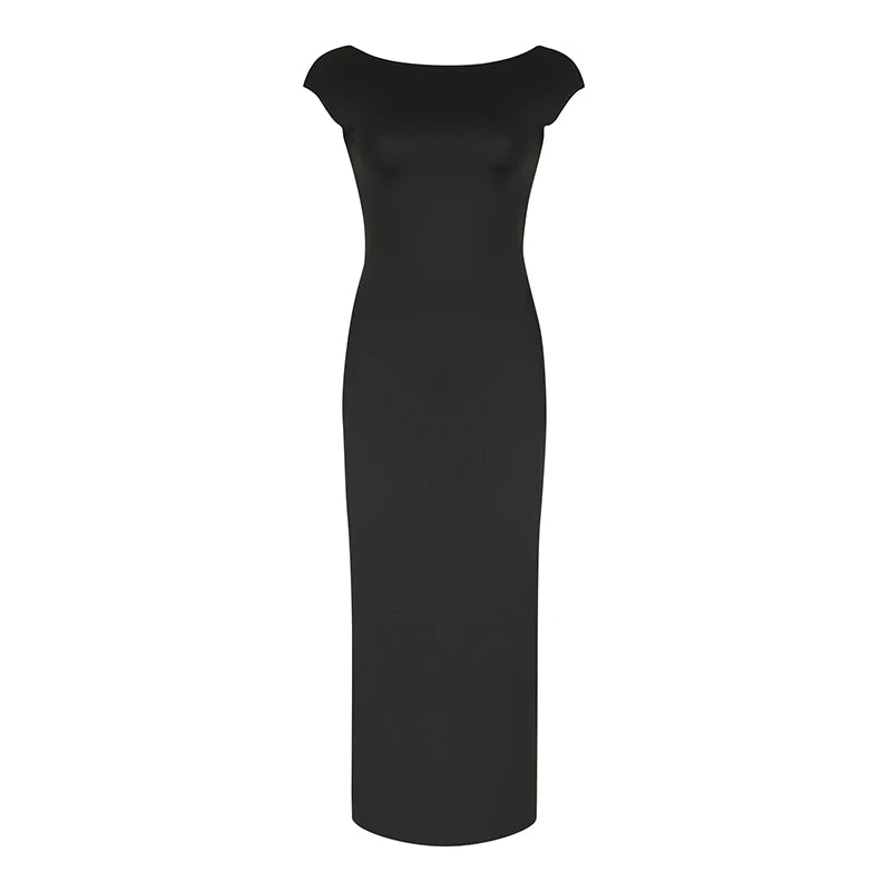Sexy Black Maxi Dresses For Women Summer New Streetwear Fashion Backless Casual Slim Basic Dresses Club Elegant Party Dresses