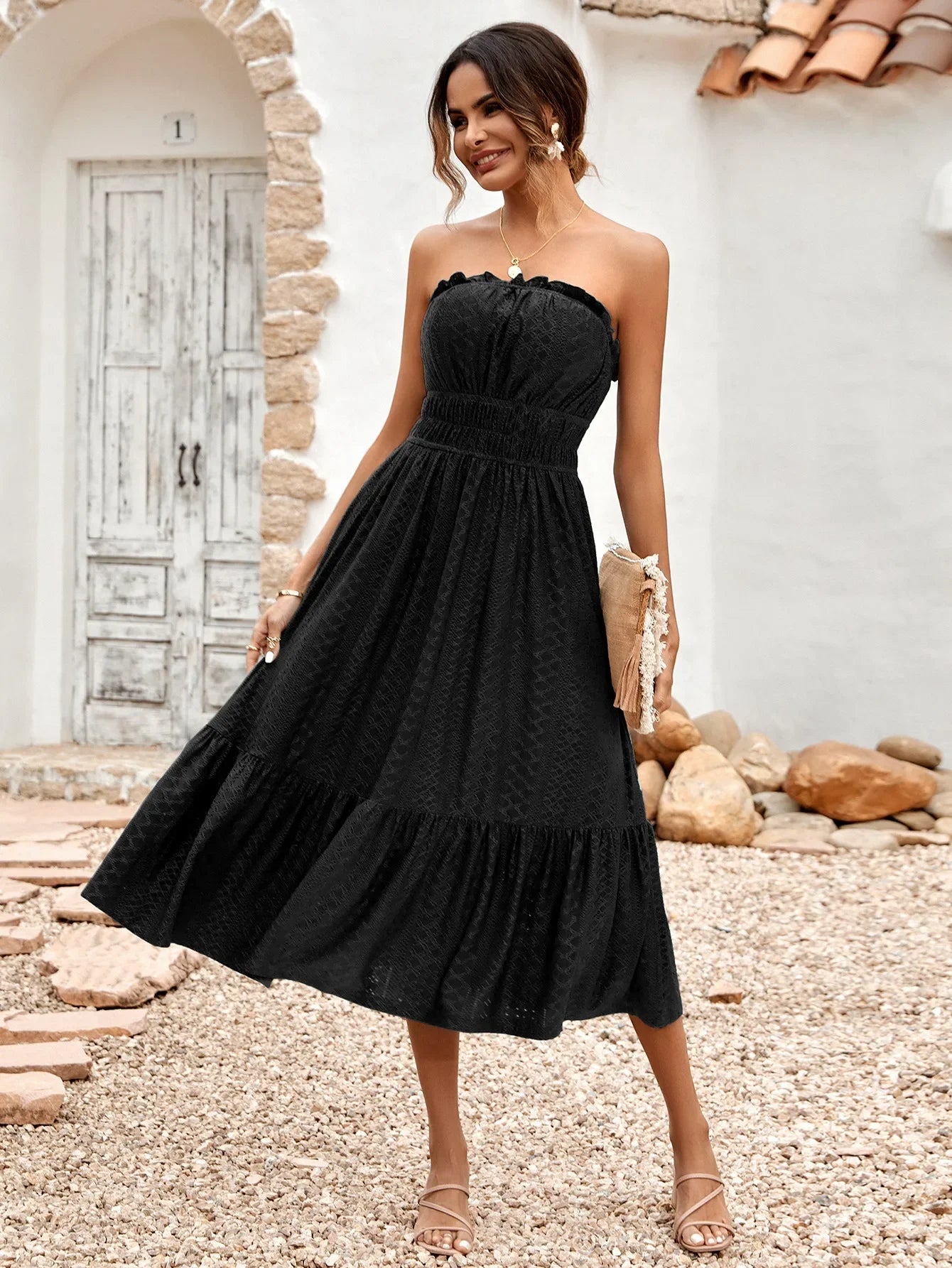 m Dress Women Casual Sleeveless Strapless Fashion Solid Casual Dress