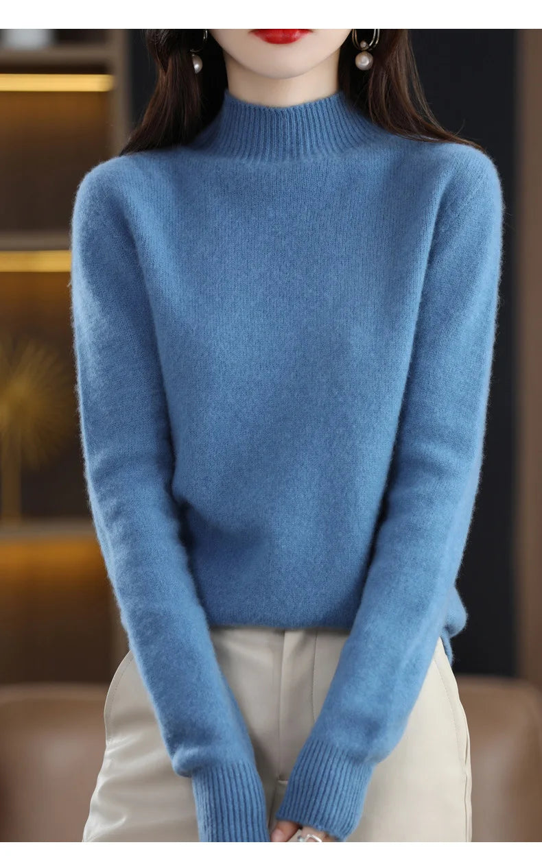 Winter Women Sweater Fashion Warm Bottoming Shirts Half High Collar Long Sleeve Pullovers