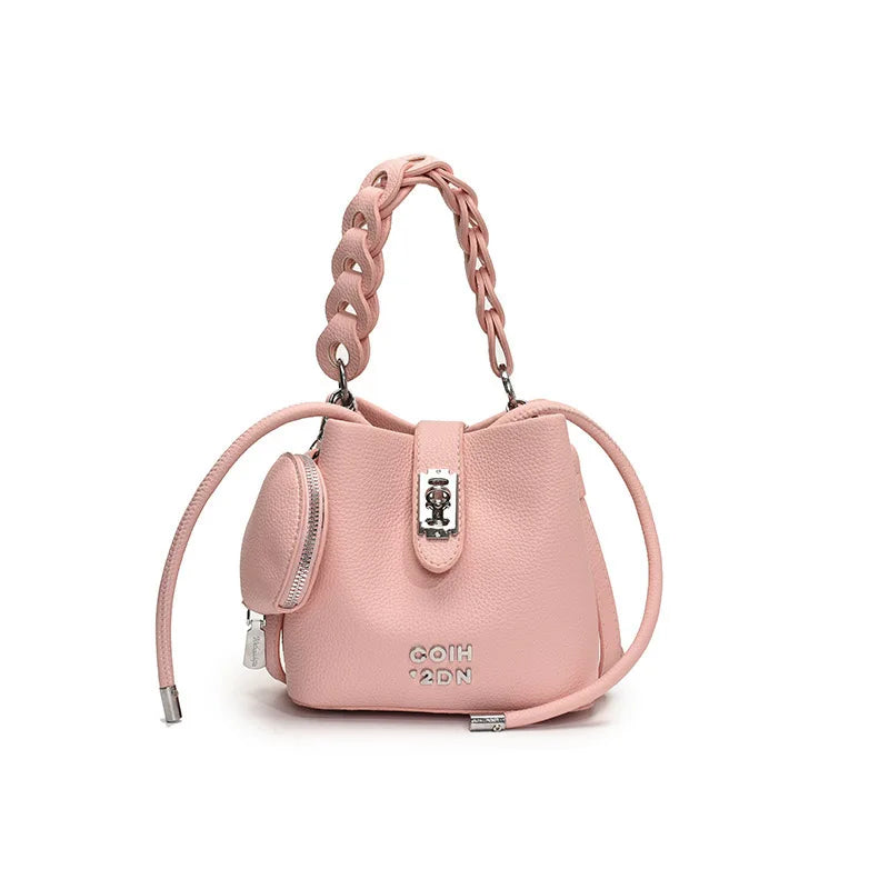 Handheld Bucket Bag For Women 2025 New Retro Pu Leather Patchwork Shoulder Bags Trend Versatile Commuting Mini Crossbody Pack