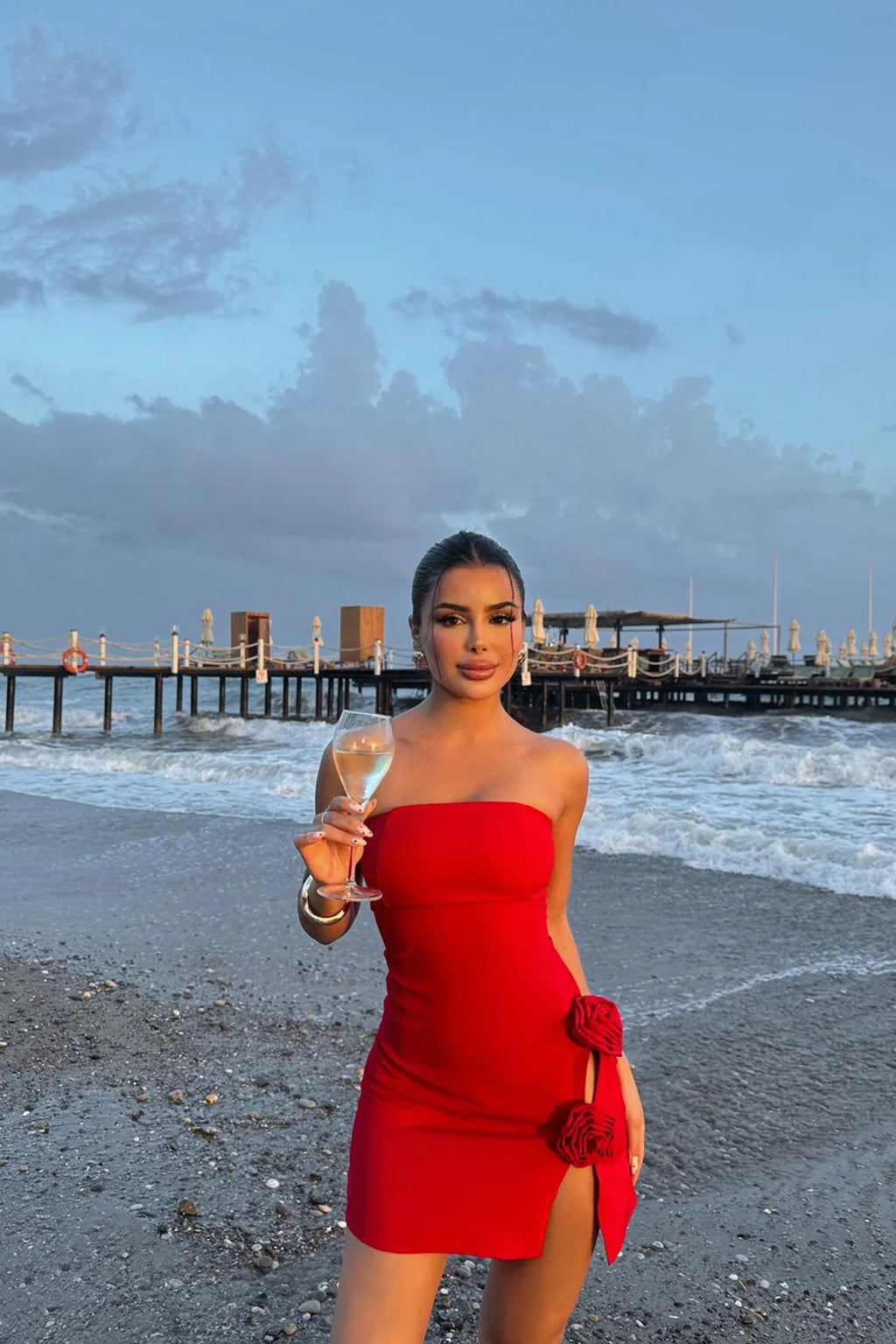 Sexy Slim-Fit Wrap Dress Summer European American Style Side Slit 3D