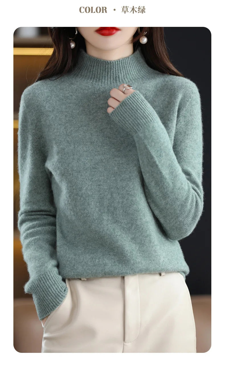 Winter Women Sweater Fashion Warm Bottoming Shirts Half High Collar Long Sleeve Pullovers