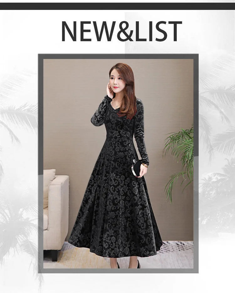 Elegant Velvet Dress Solid Long Sleeve Party Women Sexy V Neck Slim Fit Autumn Fashion Gothic Elbise Vestidos Mujer Femme Winter