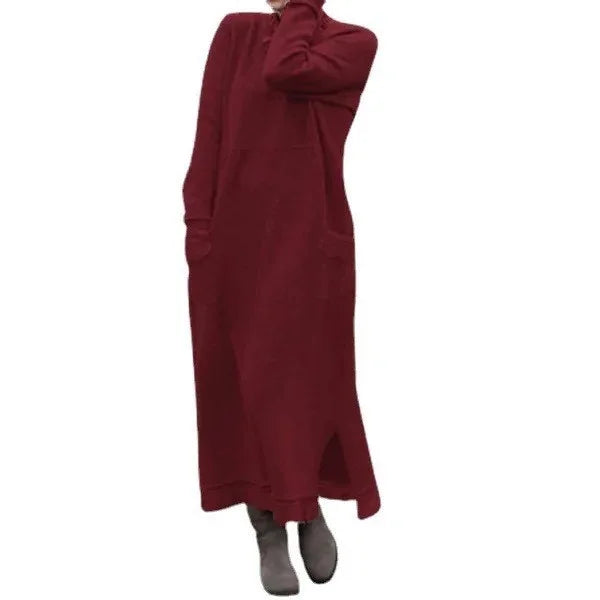 Autumn Winter New Long Dresses For Women Flower Dress Casual Long Female Solid Color Fashion