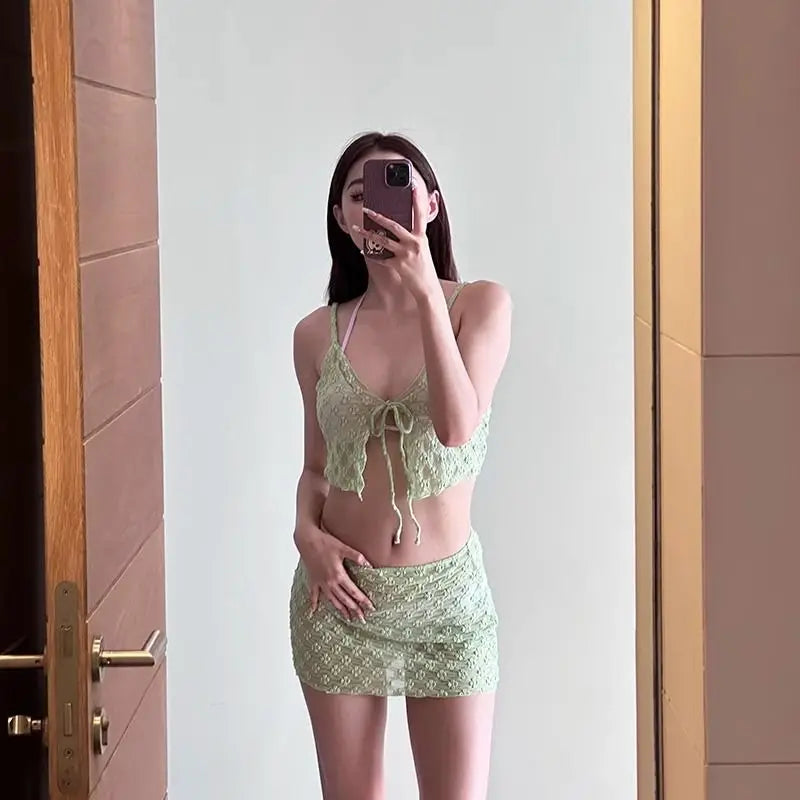 Green Bikinis Set for Women Young Summer Clothing Beach Style Thin Fashion