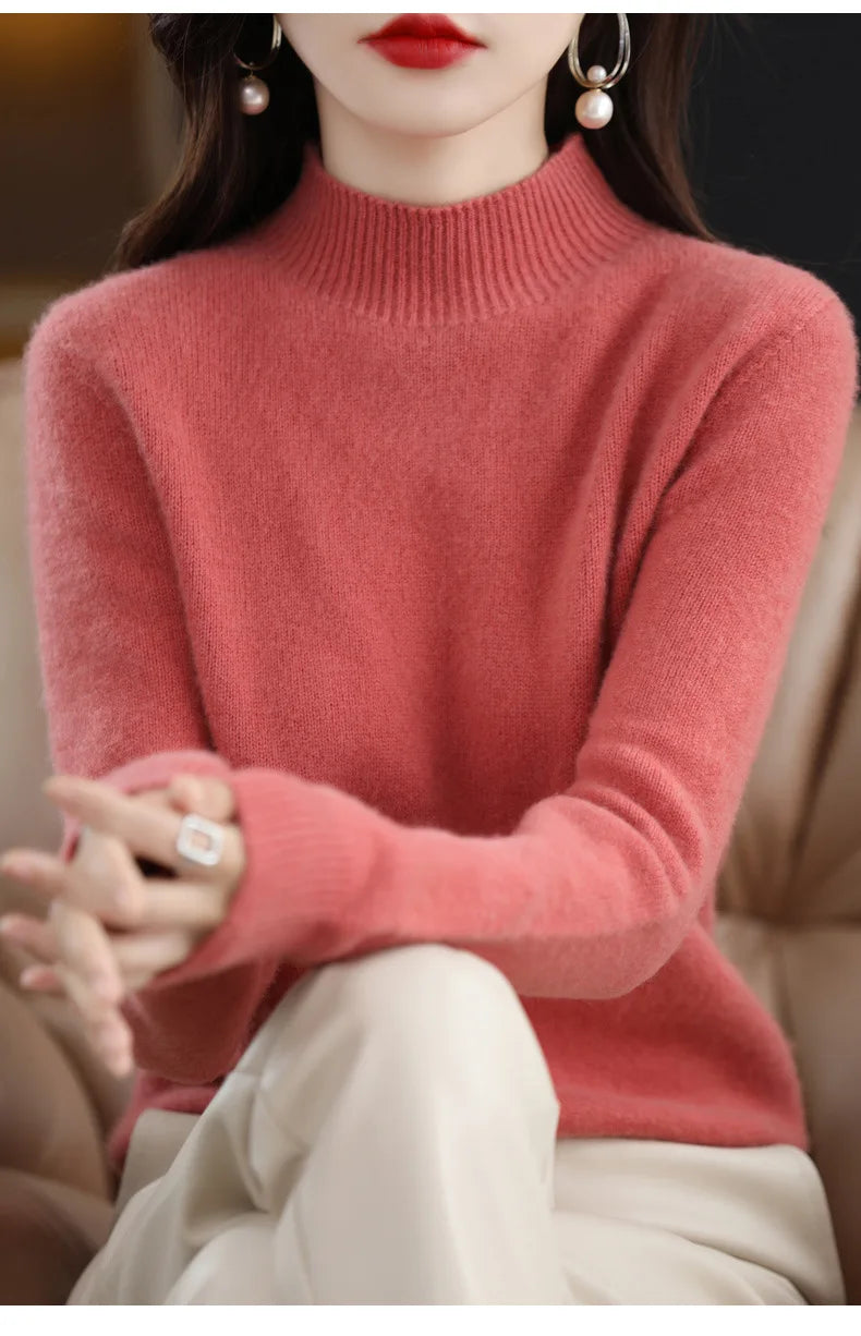 Winter Women Sweater Fashion Warm Bottoming Shirts Half High Collar Long Sleeve Pullovers