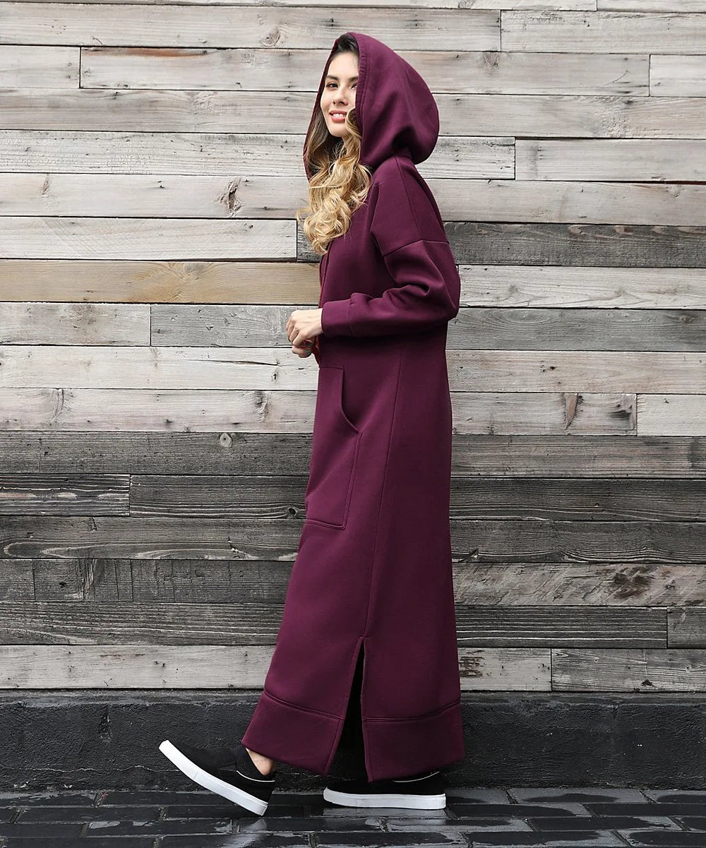 Women Dresses Autumn Winter hoodies Hooded Big Pocket Sweaters Dress