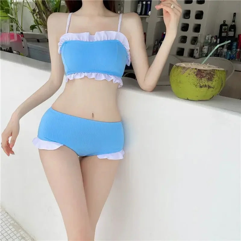 Bikini Sets Women Kawaii Girlish Leisure Beachwear Patchwork Sexy