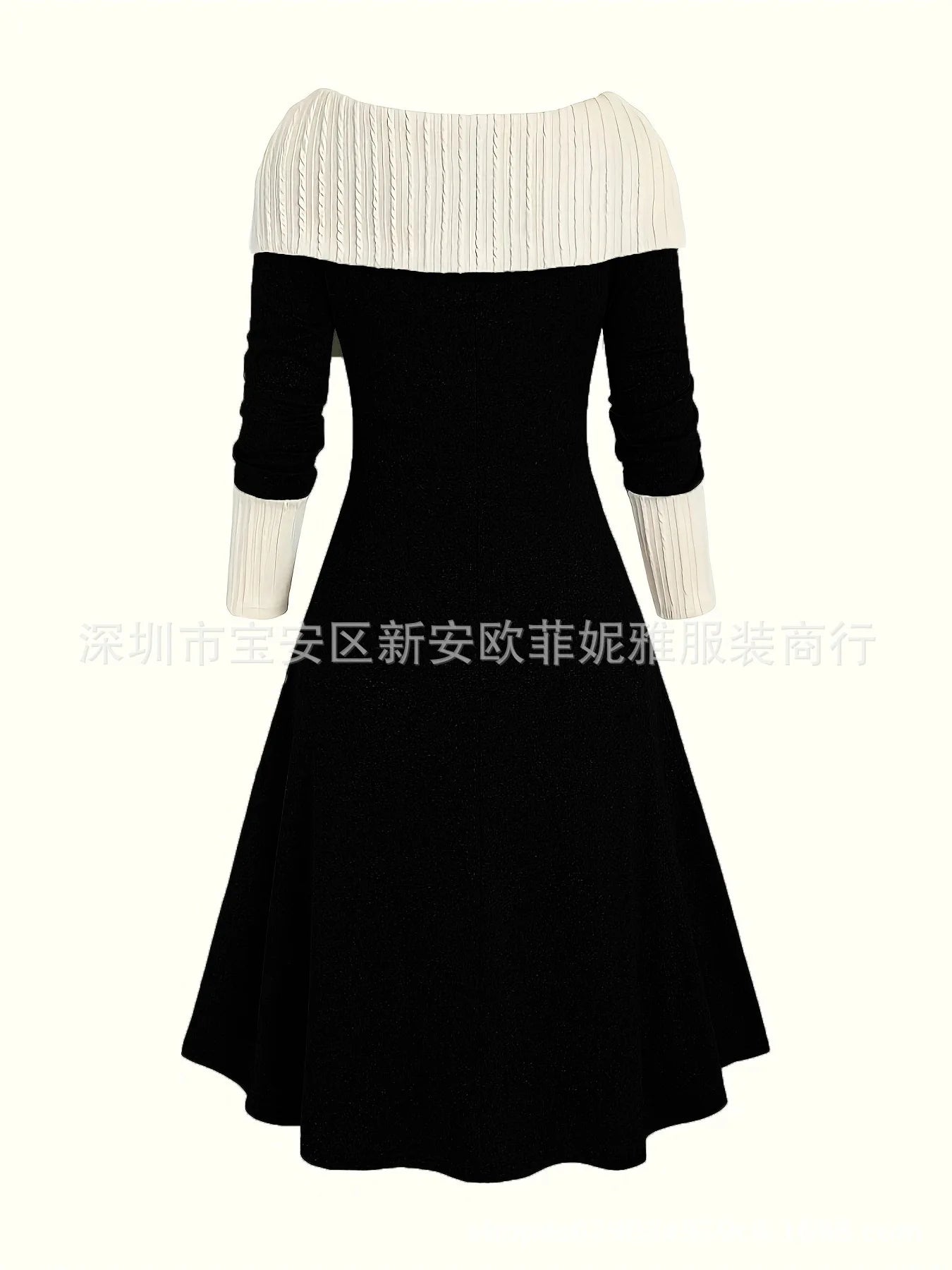 Fall Winter Women Dresses Elegant Temperament Colorblocked Dress