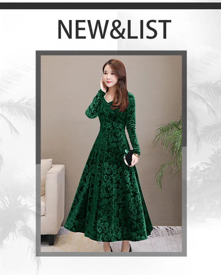 Elegant Velvet Dress Solid Long Sleeve Party Women Sexy V Neck Slim Fit Autumn Fashion Gothic Elbise Vestidos Mujer Femme Winter