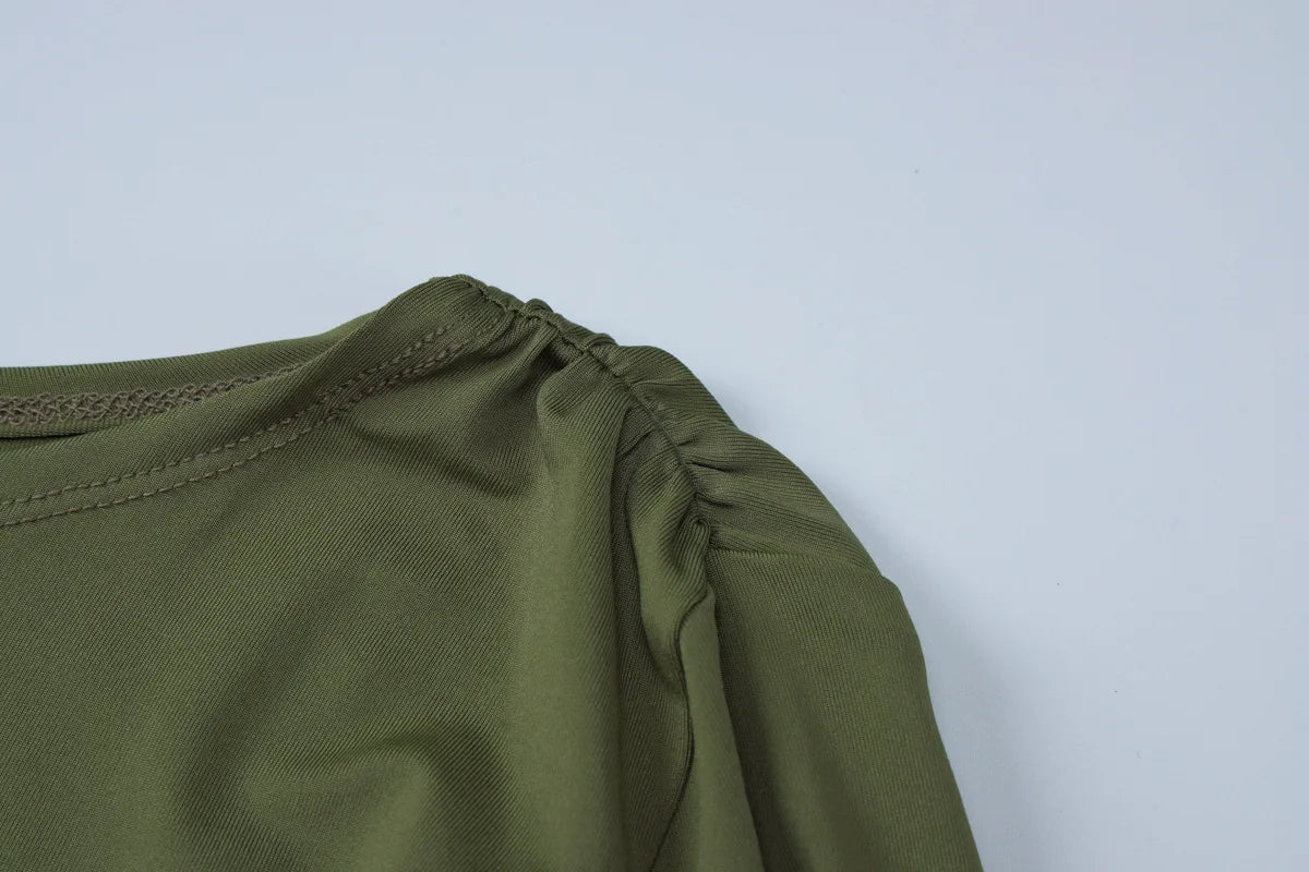 Sexy Wrap Buttocks Dresses Women O Neck Dress Long Sleeve Sheath Slim Fit Solid Spliced Pullover Folds Floor Length 2025