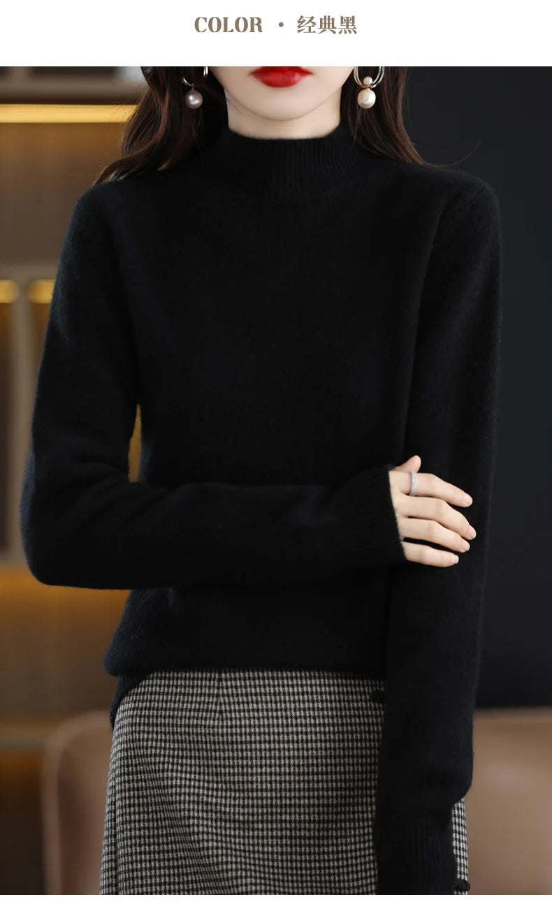 Winter Women Sweater Fashion Warm Bottoming Shirts Half High Collar Long Sleeve Pullovers