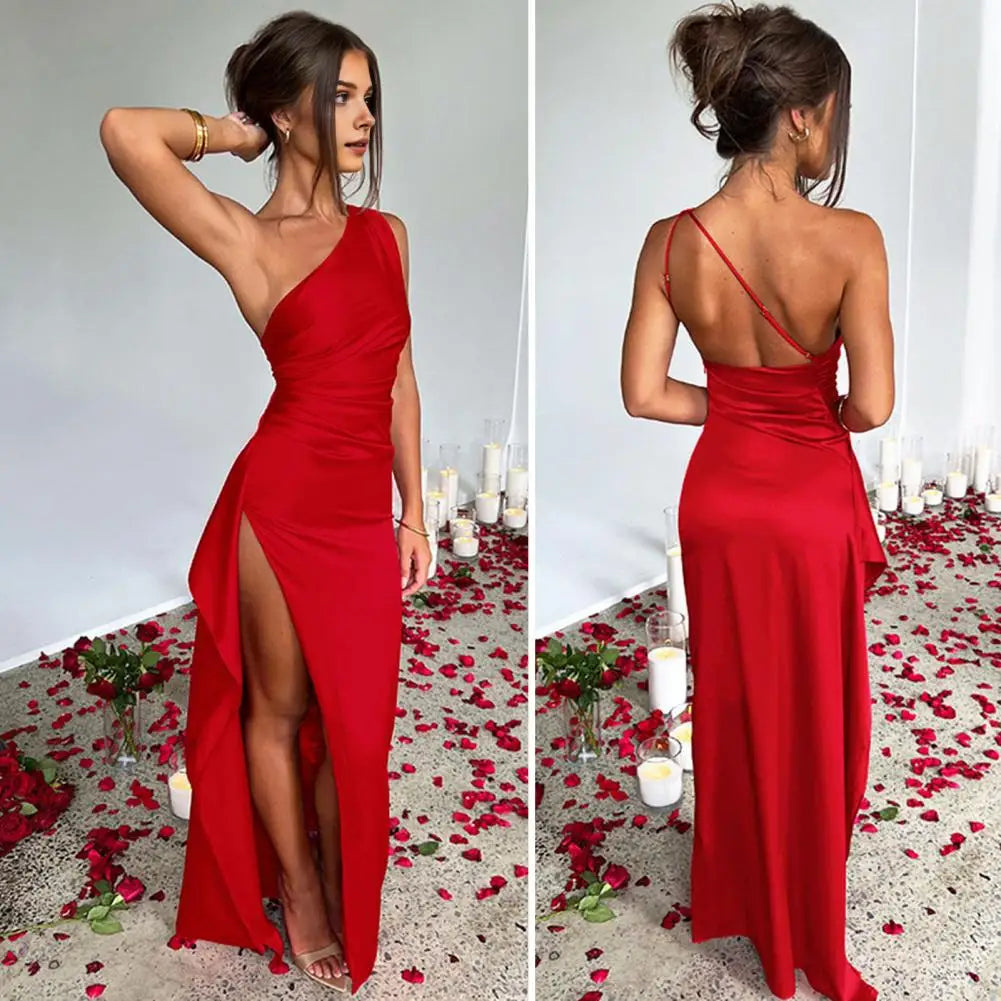 Long Dress Elegant One Shoulder Maxi Dress for Prom Cocktail Parties