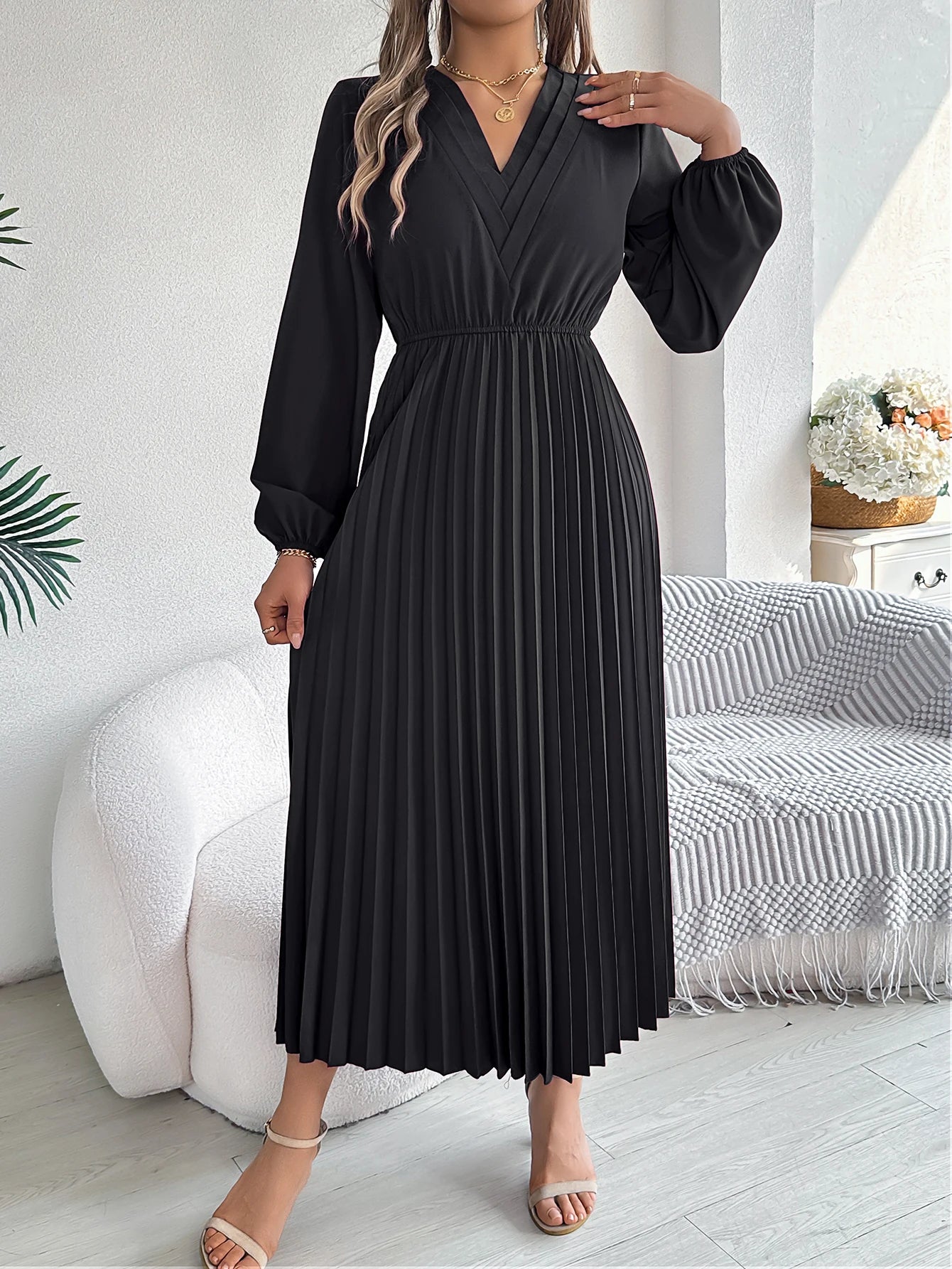 Elegant Dresses for Woman High Waist Pleated Dress