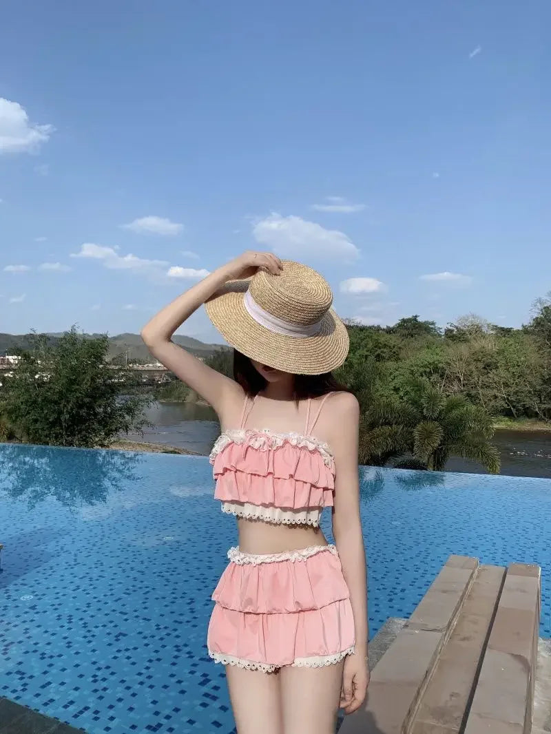 Bikini Sets Women Kawaii Girlish Leisure Beachwear Patchwork Sexy