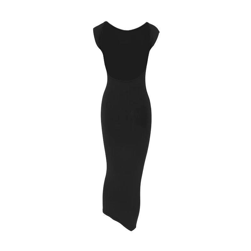 Sexy Women Maxi Dresses Summer New Backless Solid Fashion Short Sleeve Streetwear Dress Casual Slim Female Elegant Knit Dresses