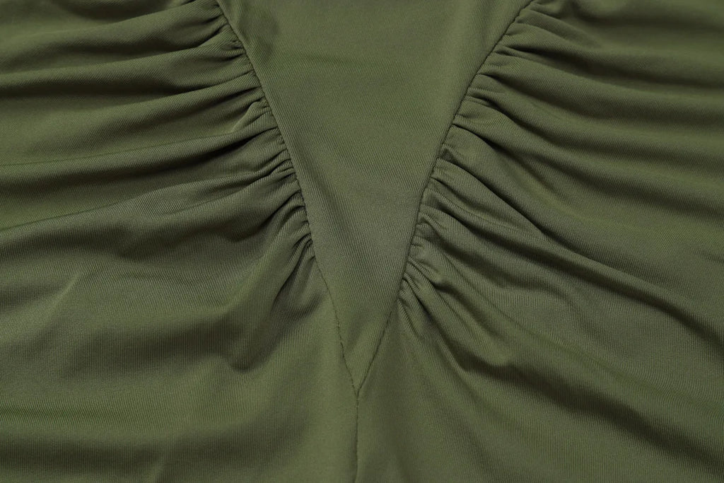 Sexy Wrap Buttocks Dresses Women O Neck Dress Long Sleeve Sheath Slim Fit Solid Spliced Pullover Folds Floor Length 2025