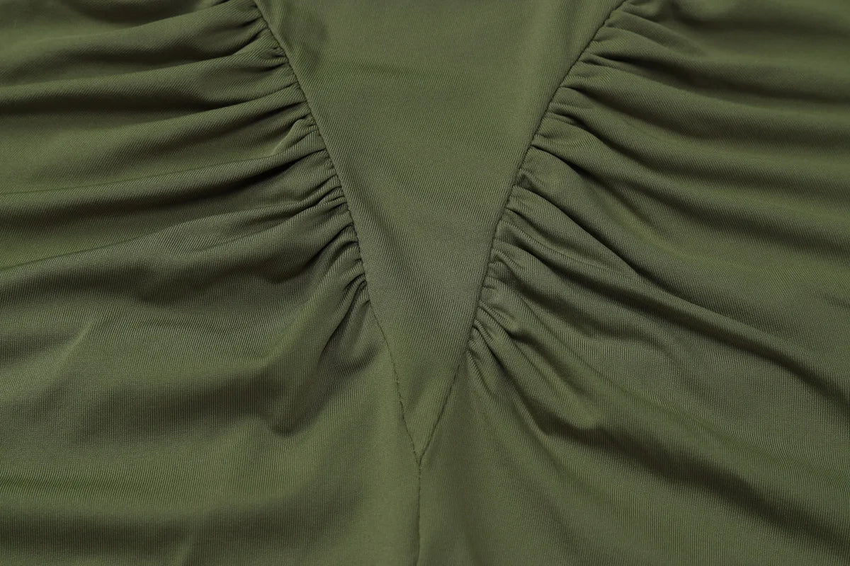 Sexy Wrap Buttocks Dresses Women O Neck Dress Long Sleeve Sheath Slim Fit Solid Spliced Pullover Folds Floor Length 2025