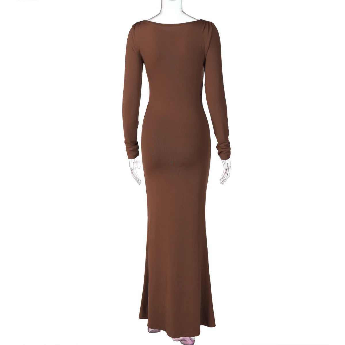 Sexy Wrap Buttocks Dresses Women O Neck Dress Long Sleeve Sheath Slim Fit Solid Spliced Pullover Folds Floor Length 2025