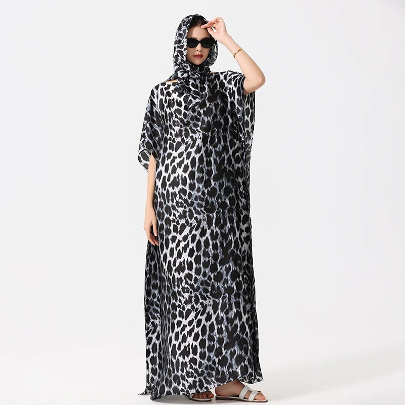 Summer Bohemian Women Maxi Dress Leapord Print Beach Woman Silk Dress Fashion