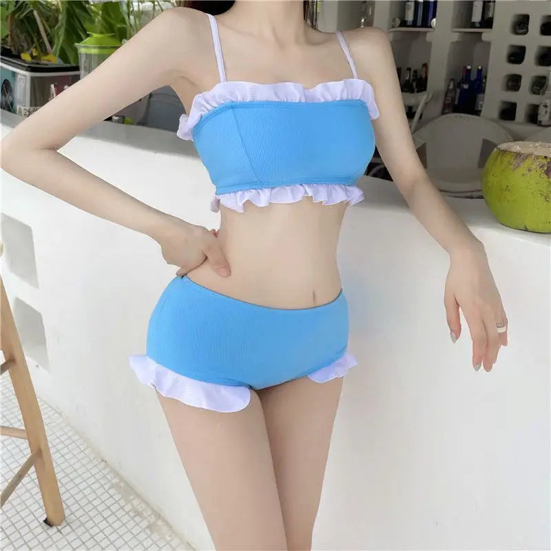 Bikini Sets Women Kawaii Girlish Leisure Beachwear Patchwork Sexy