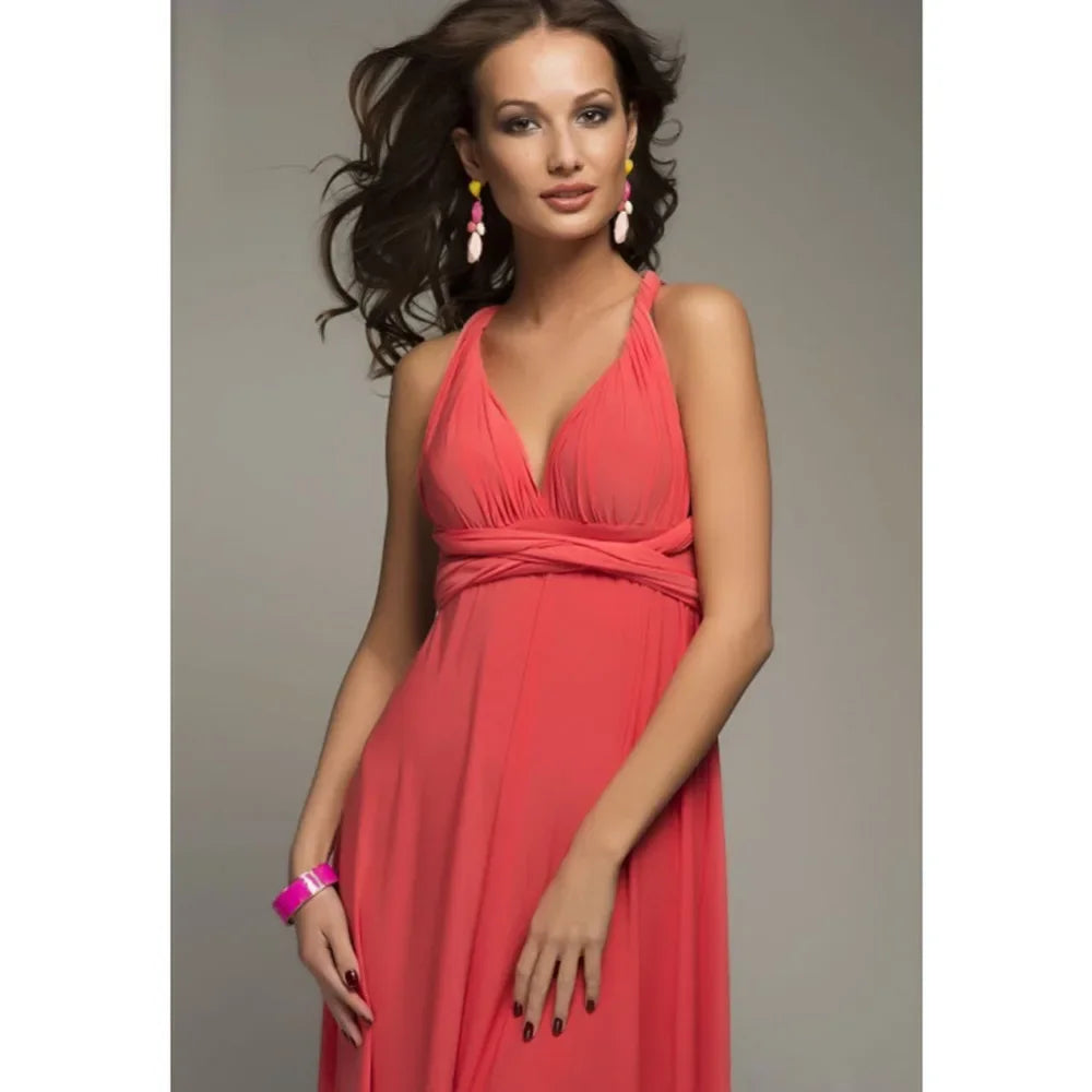 Sexy Women Multiway Wrap Convertible Boho Maxi Club Red Bandage Long Dress