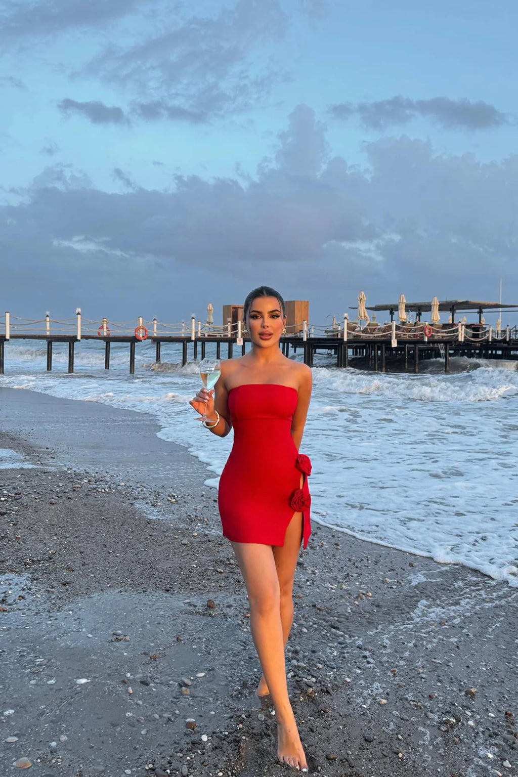 Sexy Slim-Fit Wrap Dress Summer European American Style Side Slit 3D