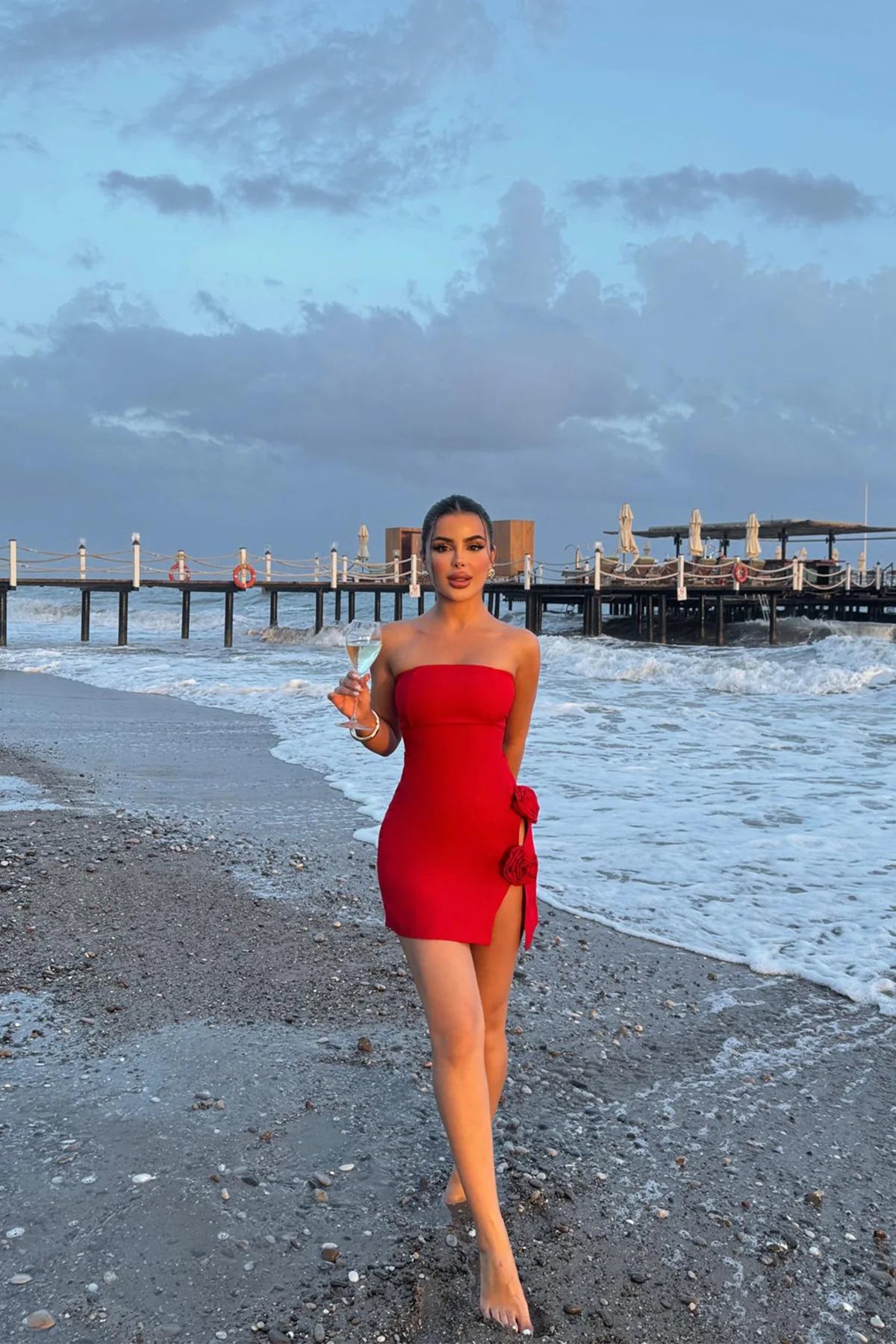 Sexy Slim-Fit Wrap Dress Summer European American Style Side Slit 3D