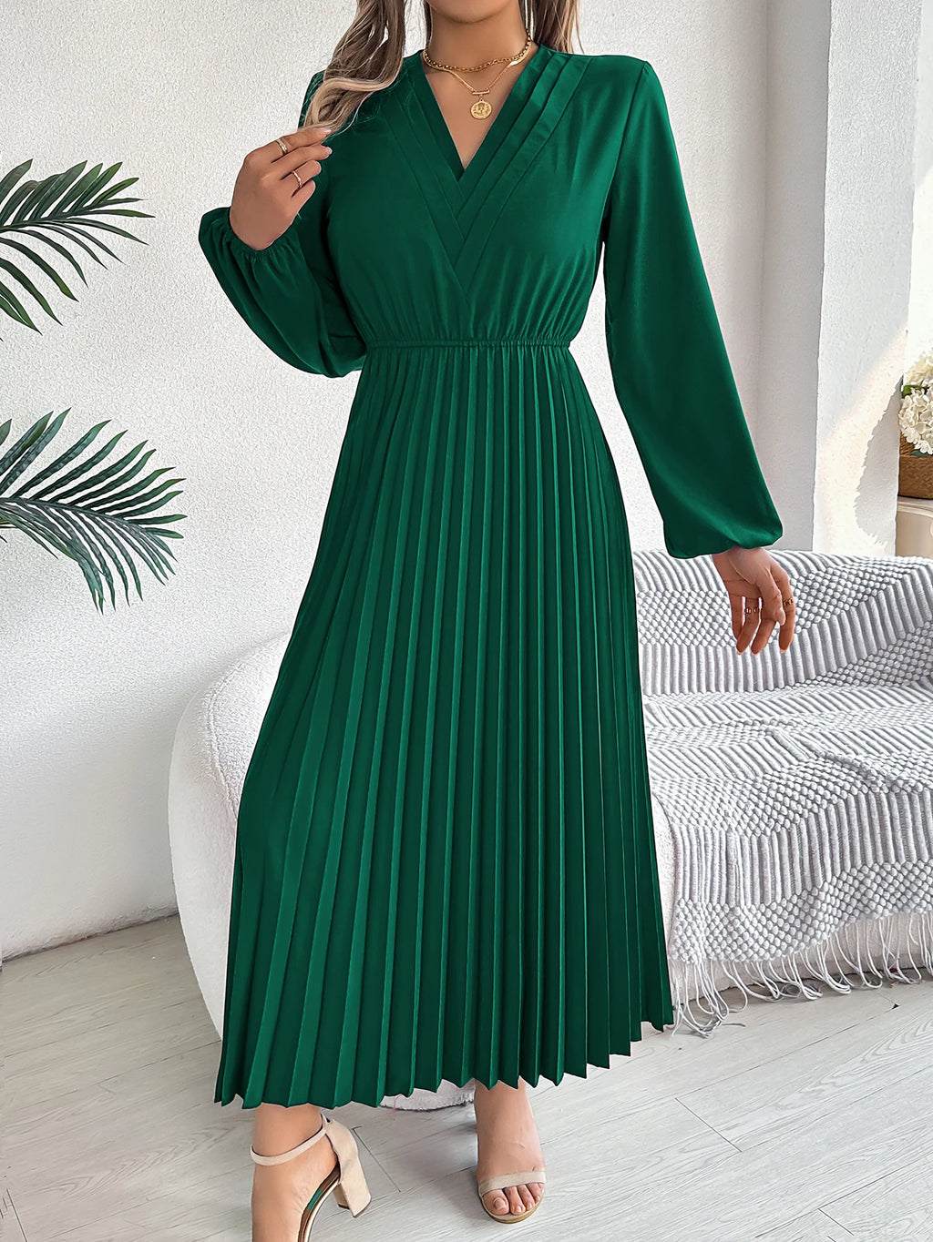 Elegant Dresses for Woman High Waist Pleated Dress
