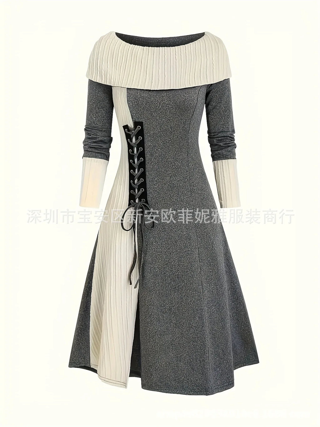 Fall Winter Women Dresses Elegant Temperament Colorblocked Dress