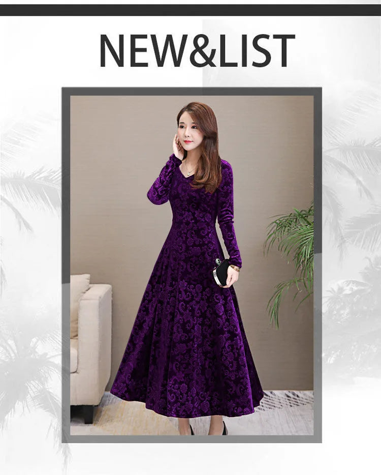 Elegant Velvet Dress Solid Long Sleeve Party Women Sexy V Neck Slim Fit Autumn Fashion Gothic Elbise Vestidos Mujer Femme Winter
